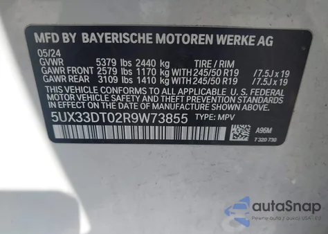 2024 BMW X4 xDrive30I z USA, uszkodzony, nr VIN 5UX33DT02R9W73855